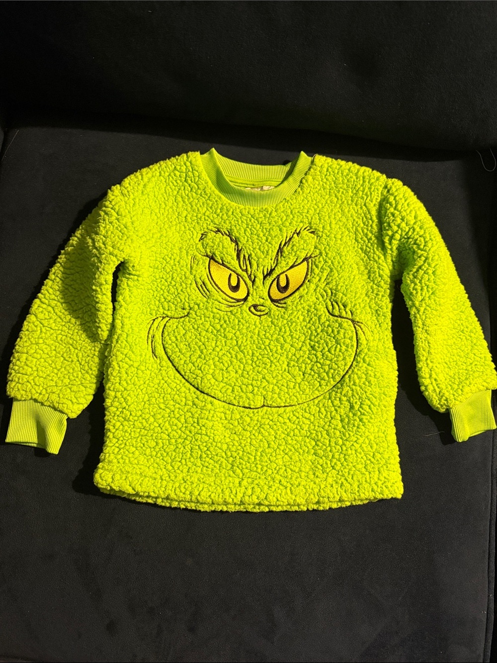 Kids' Neon Green Grinch Sherpa Pullover Sweatshirt